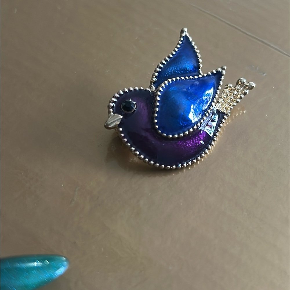 Elegant Blue and Purple Bird Brooch